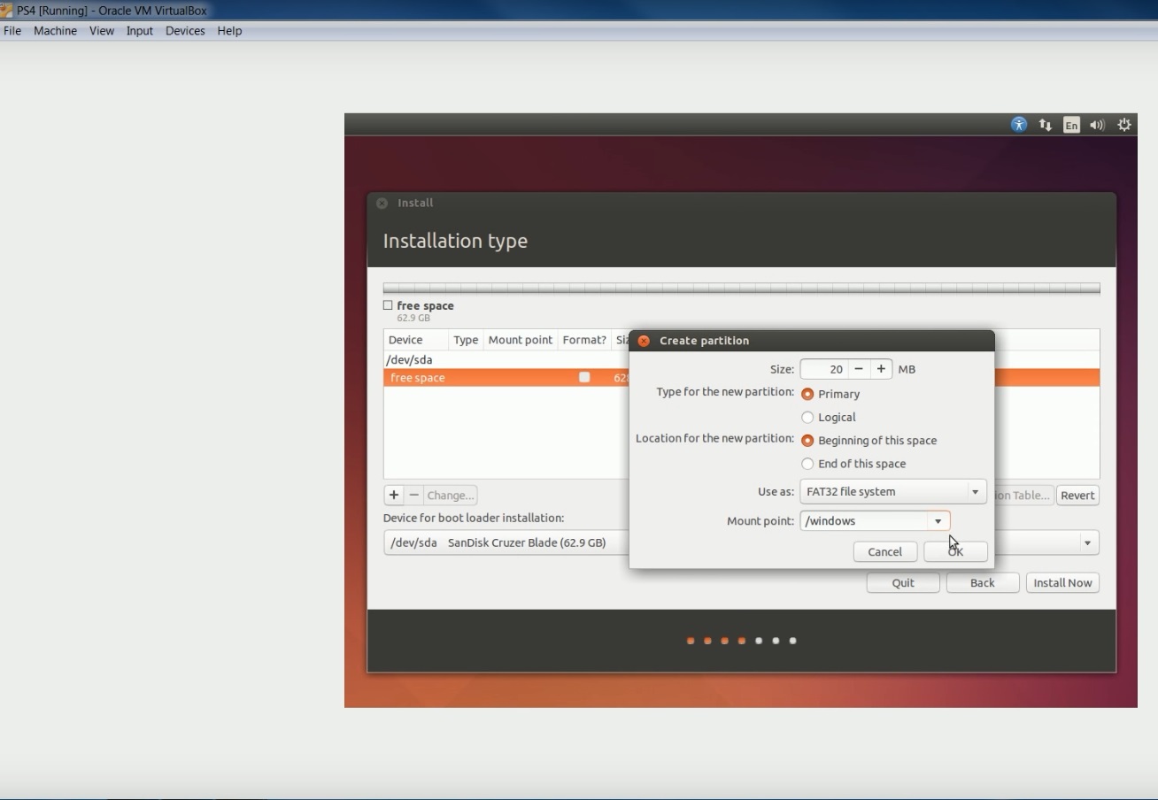 create a bootable Ubuntu USB - installation type settings