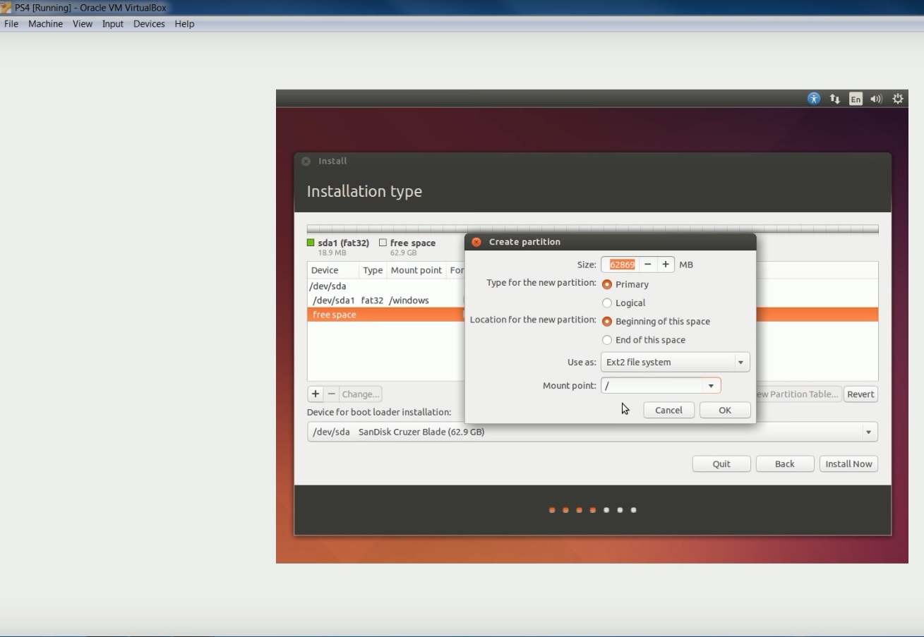 create a bootable Ubuntu USB - create partition
