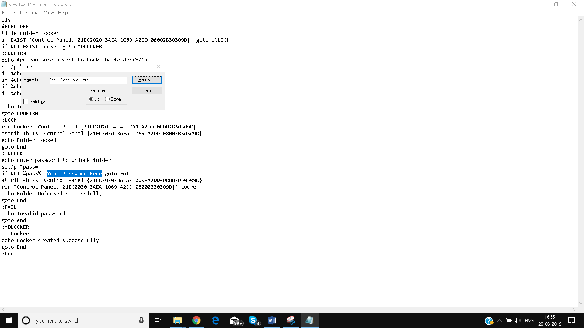 step 7 -Hit Ctrl + F to find the line where it says âYour-Password-Hereâ in the text file.