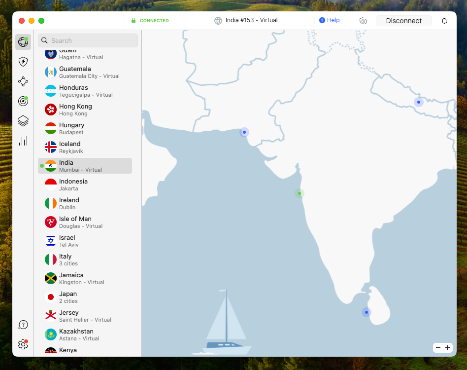 NordVPN connected to India