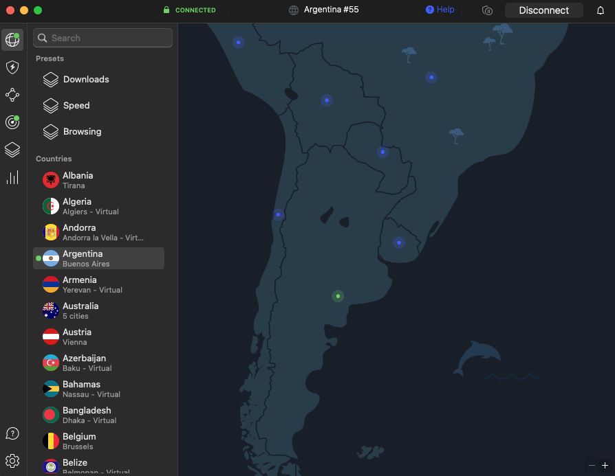 NordVPN server in Argentina