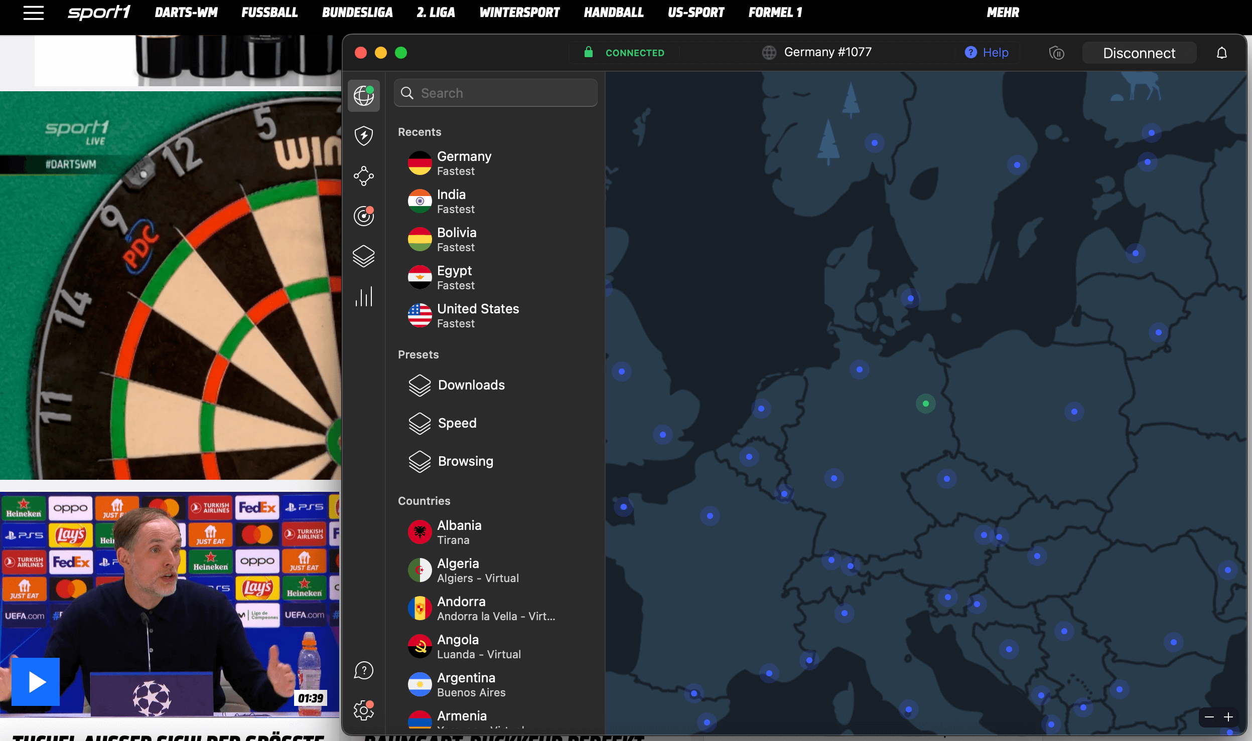 PDC Darts on Sport1 with NordVPN