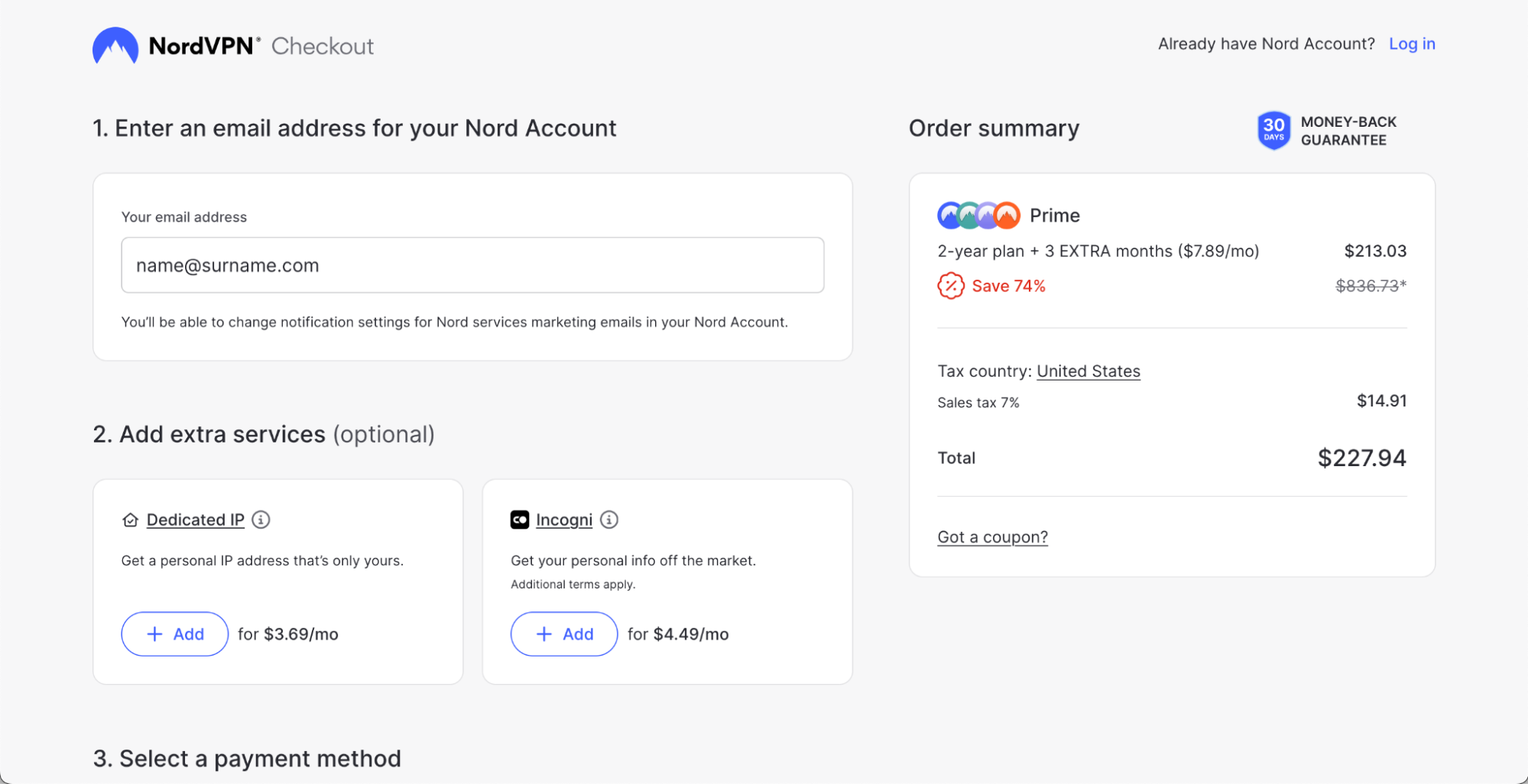 Create NordVPN account