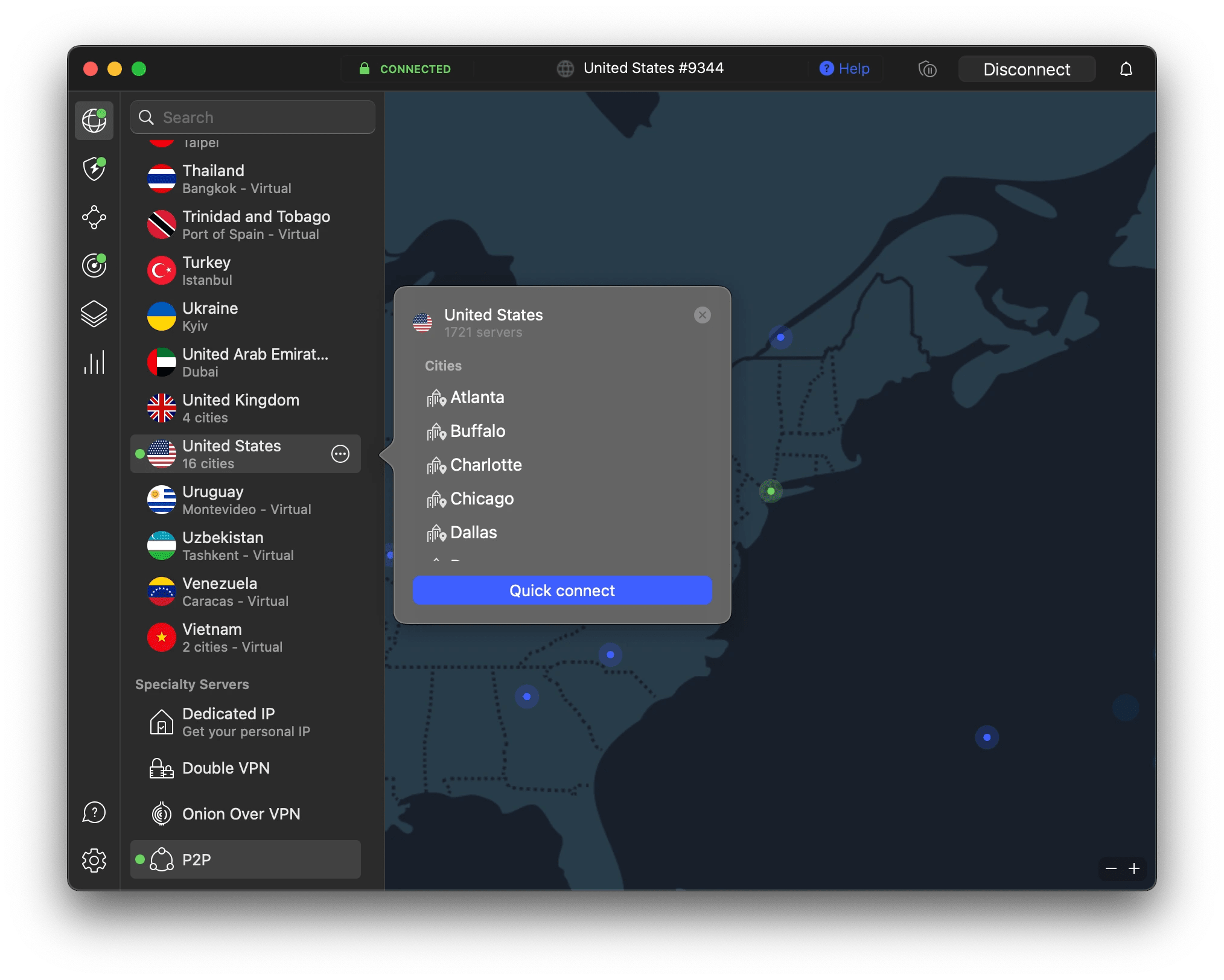 NordVPN connect to a US server