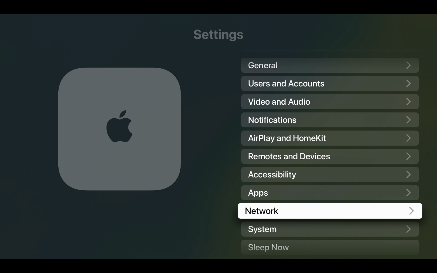 Apple TV network settings