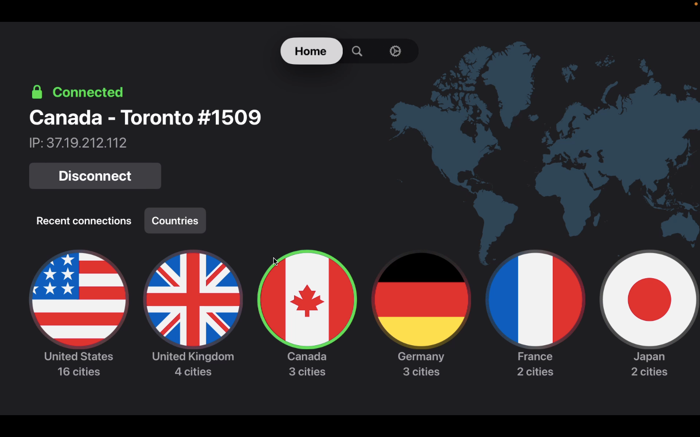 NordVPN connected on Apple TV