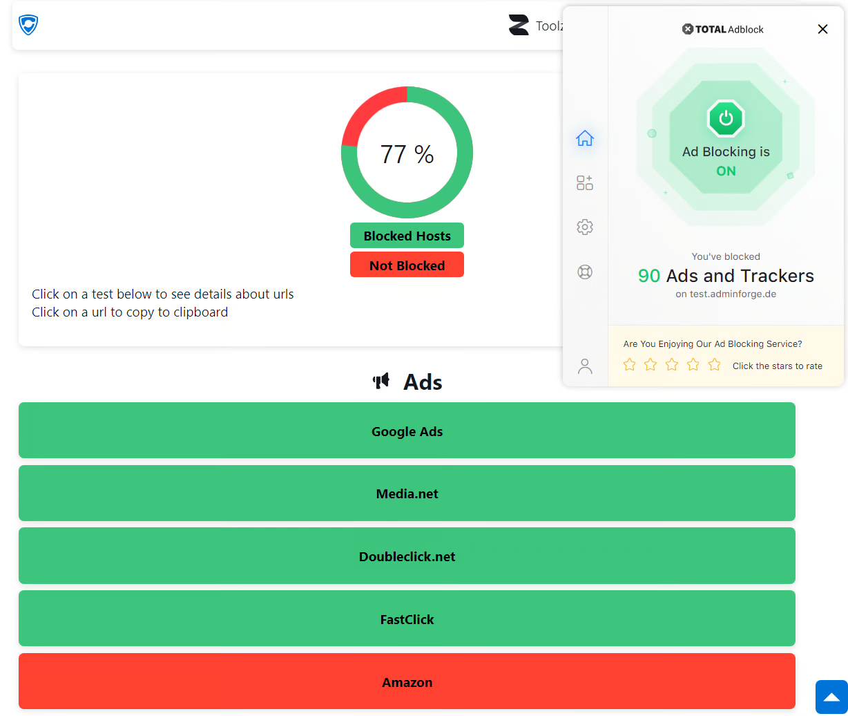 Total Adblock test – Adblock active