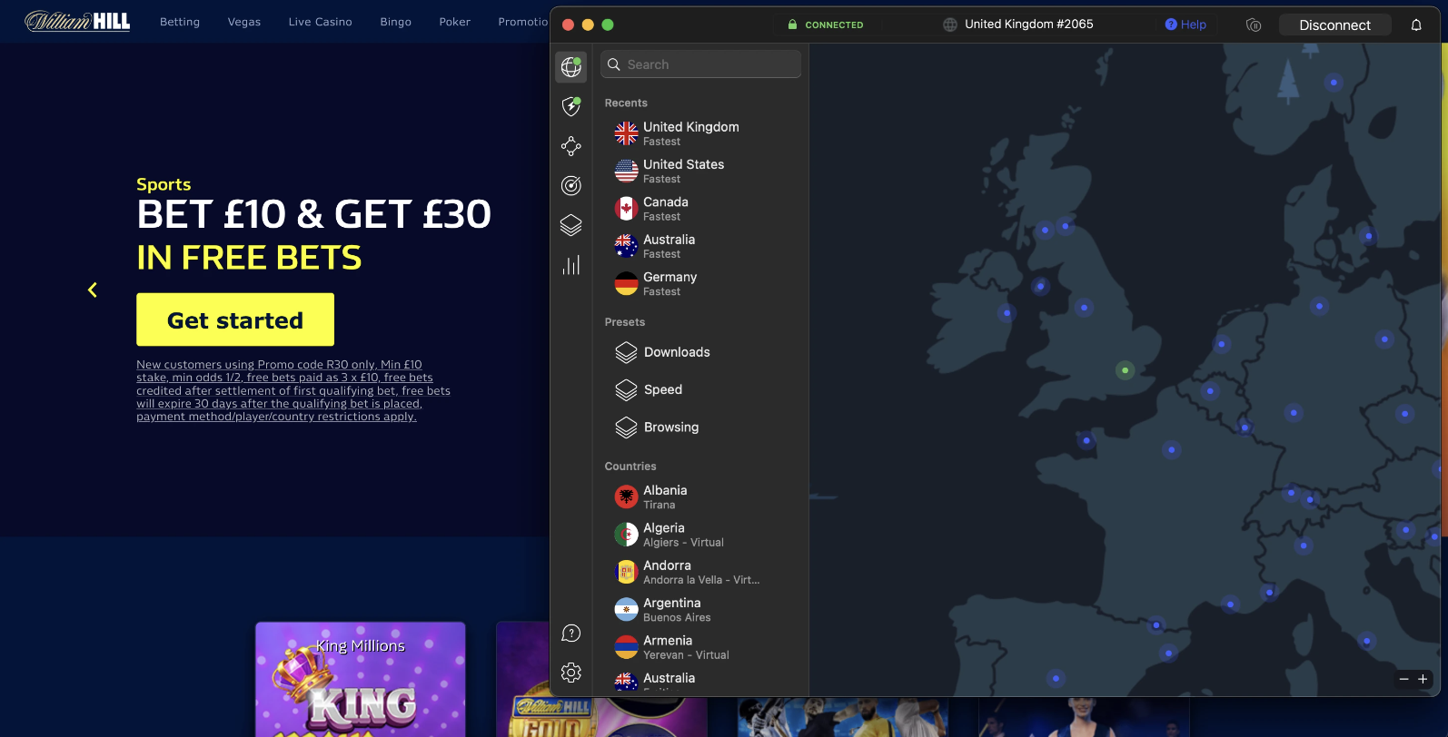 Accessing William Hill with NordVPN from abroad