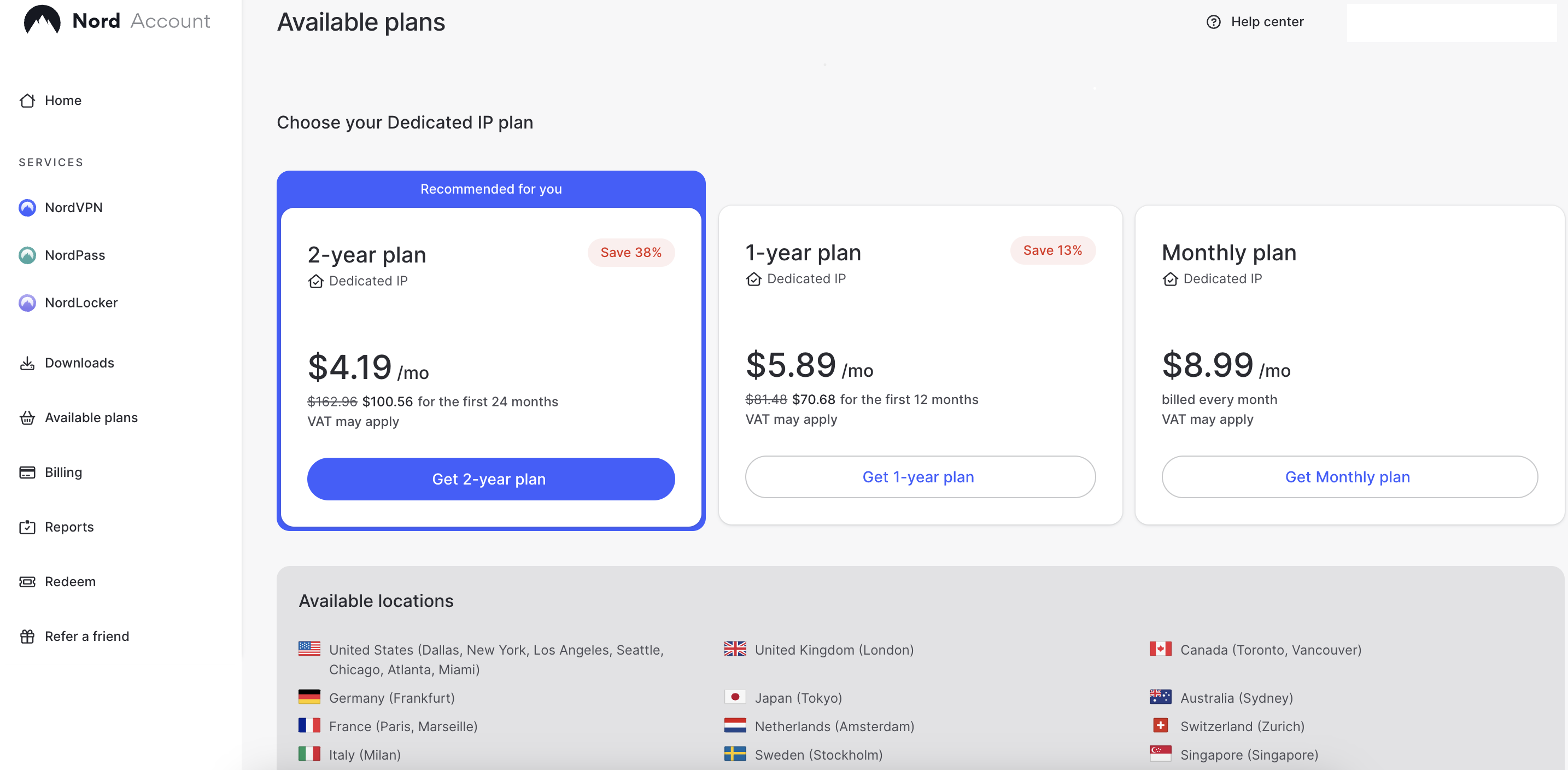 NordVPN dedicated IP add-ons