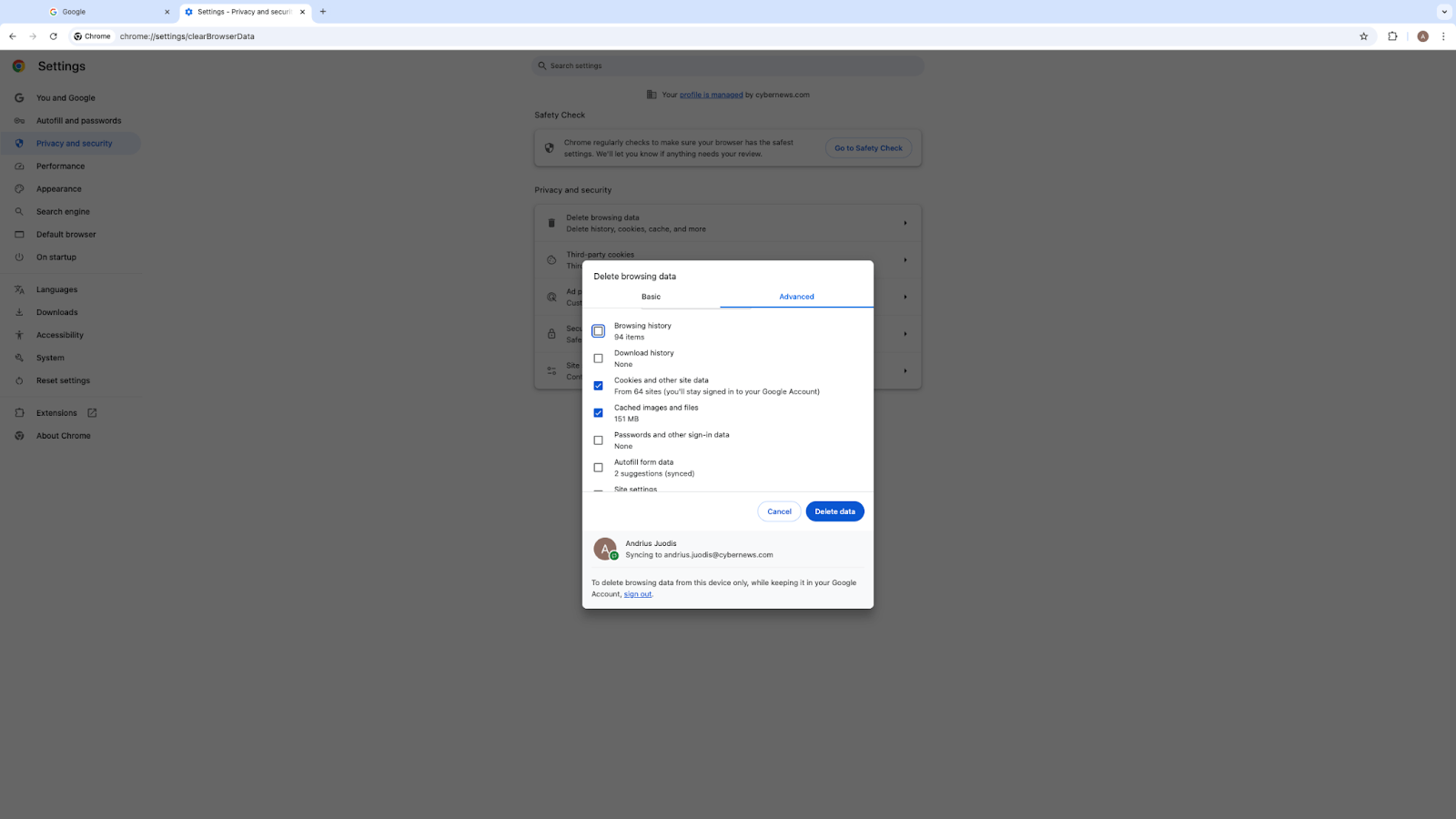 Clear your browser's cookies and cache