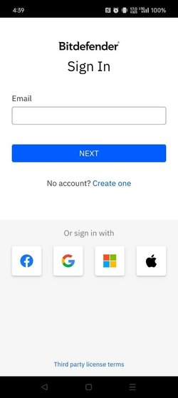 Create Bitdefender account or sign in
