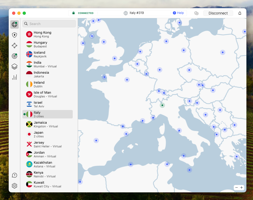 NordVPN connect to Italian server