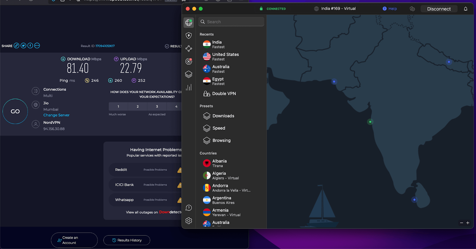 NordVPN retained 81.4% of my connection speed in tests