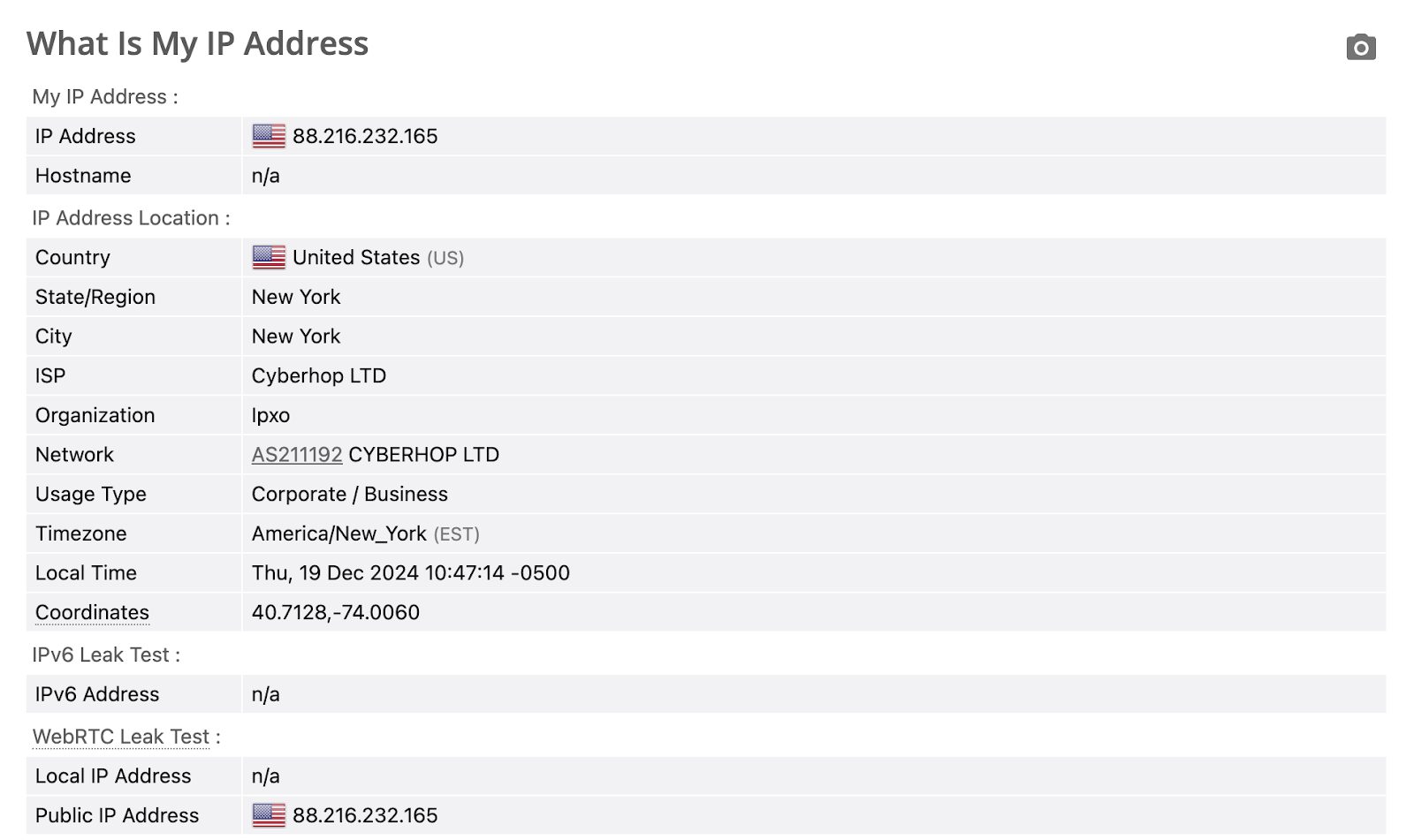 My tests confirmed that my true location in the UK was not leaking through the VPN connection