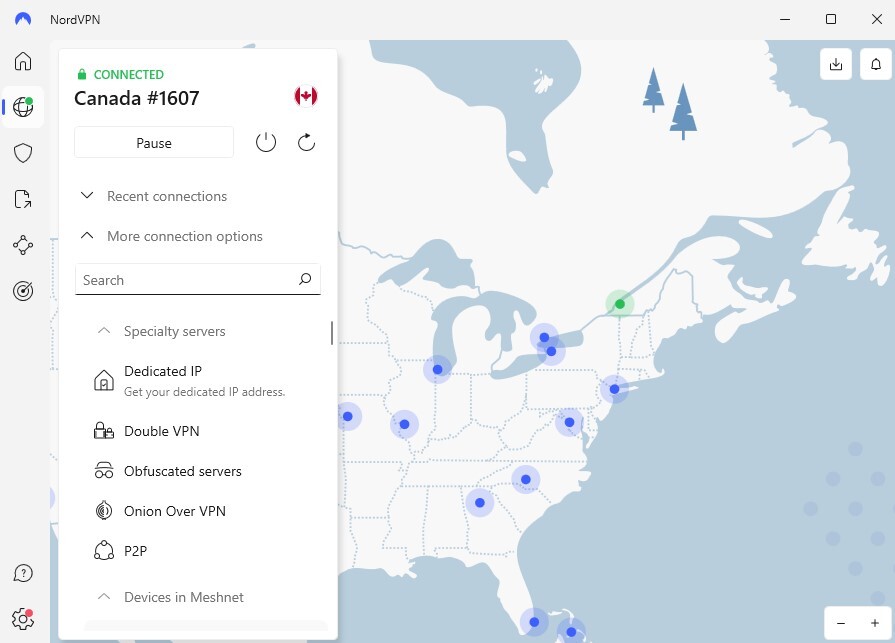 Connect to a server in Canada to unblock CapCut