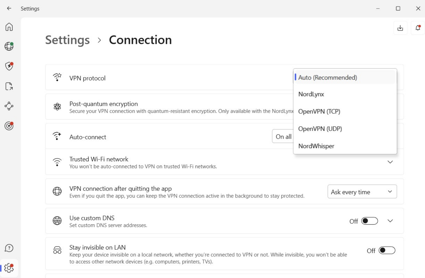 Change the VPN protocol