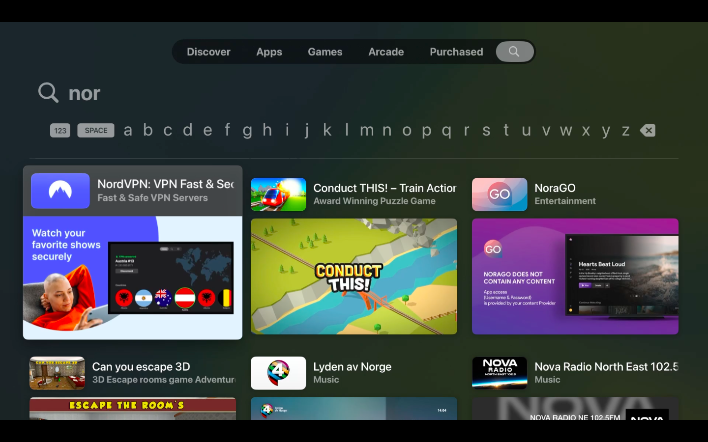 Finding NordVPN on the Apple TV store