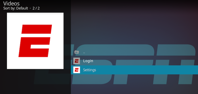 Kodi ESPN add-on settings menu
