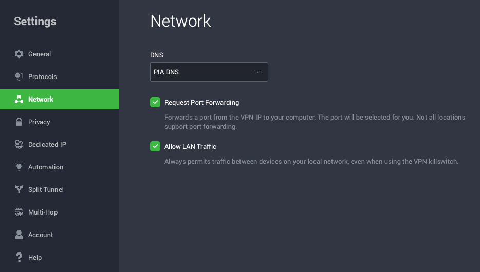 Private Internet Access supports port forwarding
