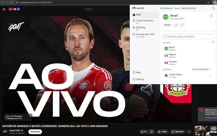 Screenshot Bundesliga-Spiel bei Canal GOAT