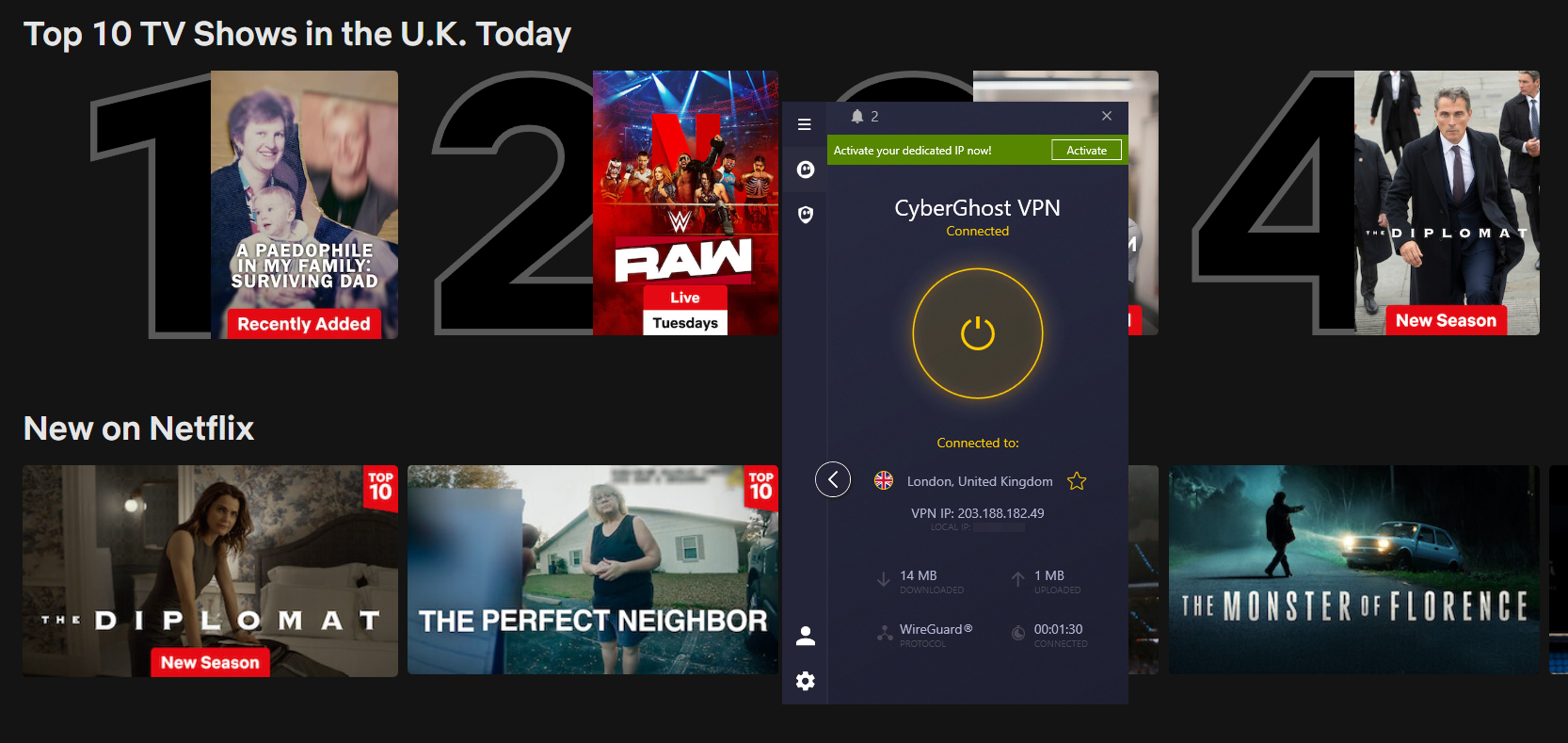 CyberGhost VPN unblocks Netflix UK