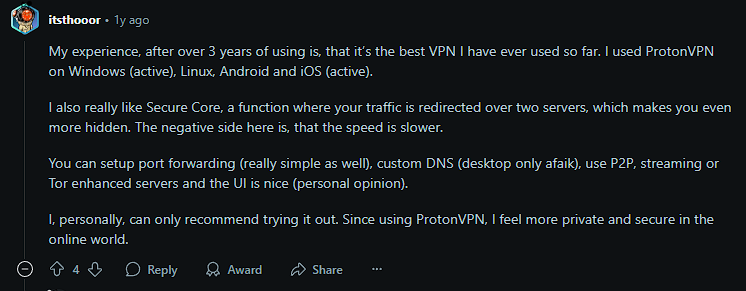 Proton VPN Reddit review