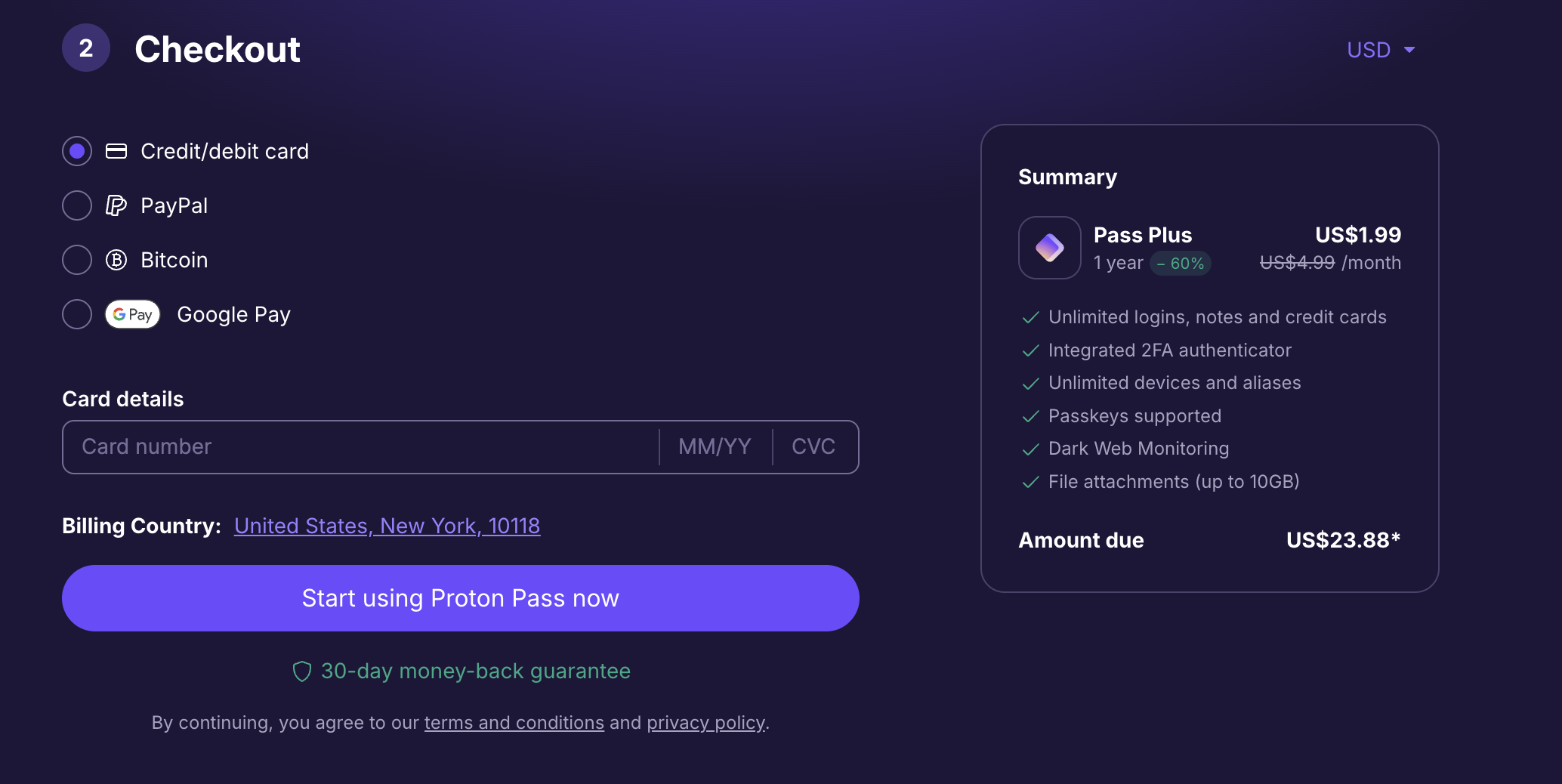 Complete Proton Pass purchase