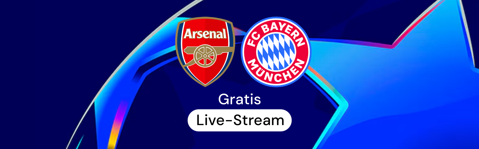 Arsenal und FC Bayern Embleme nebeneinander vor Champions League Stern-Logo