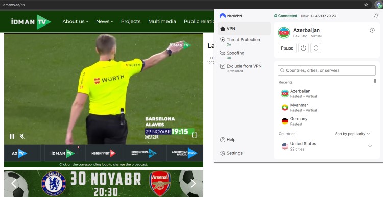 Chelsea vs Arsenal Idman TV VPN