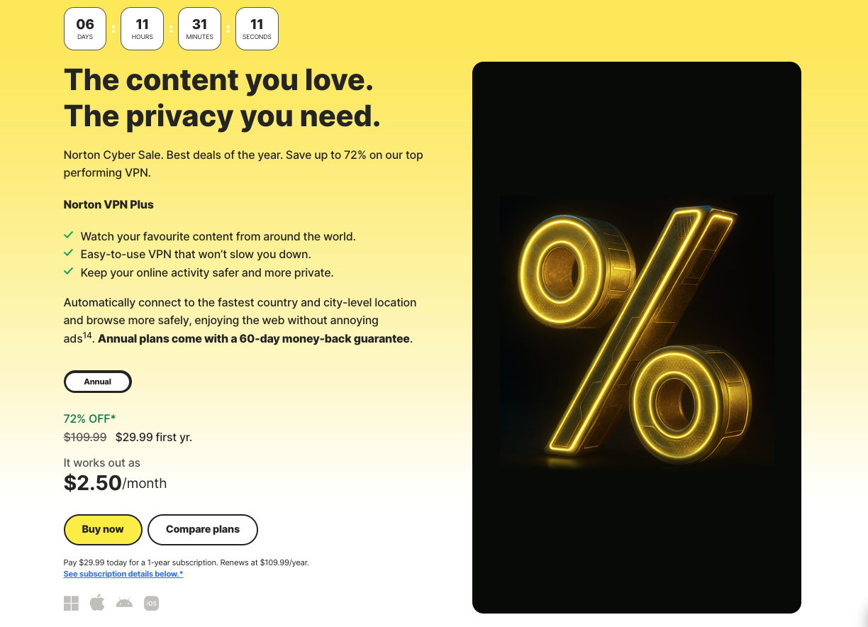 Norton VPN deal main page