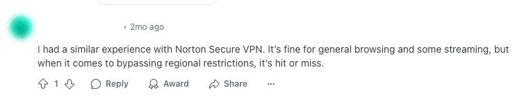 Norton VPN's Reddit review