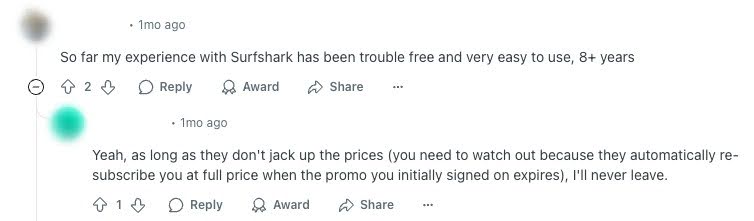 Surfshark's Reddit review
