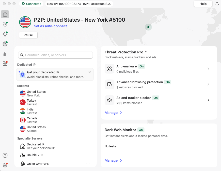 Connect to a different US location via NordVPN