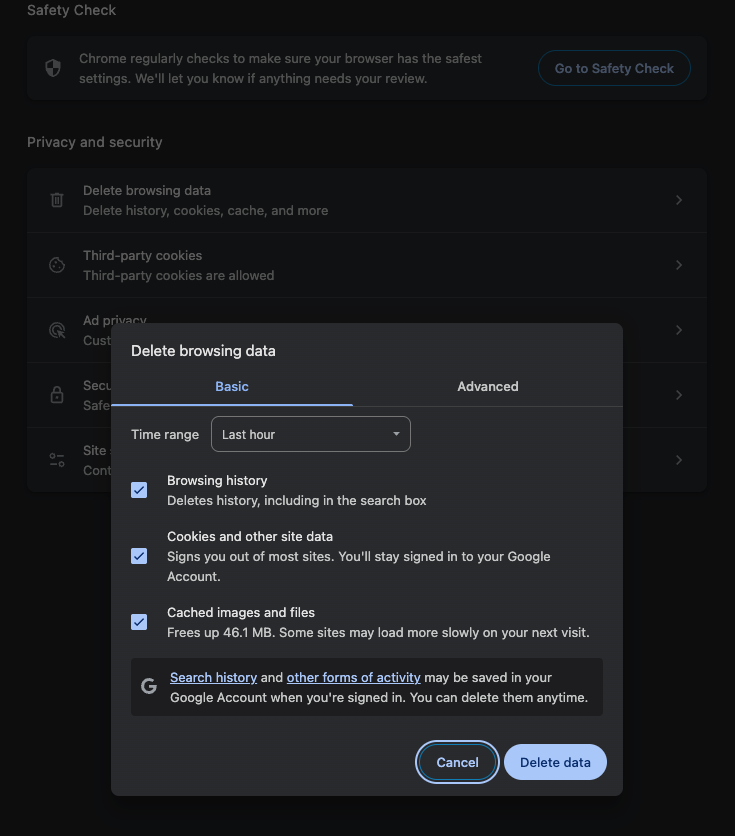 Delete browser cookies and cache to better hide you real location before accessing OnlyFans