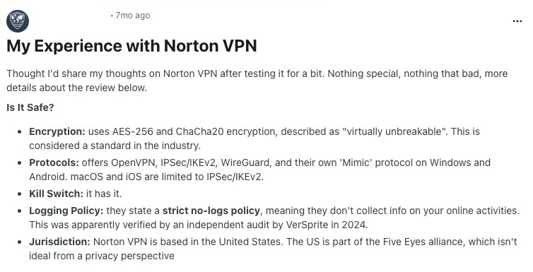 Norton VPN Reddit review