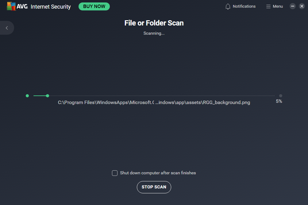AVG custom scan running