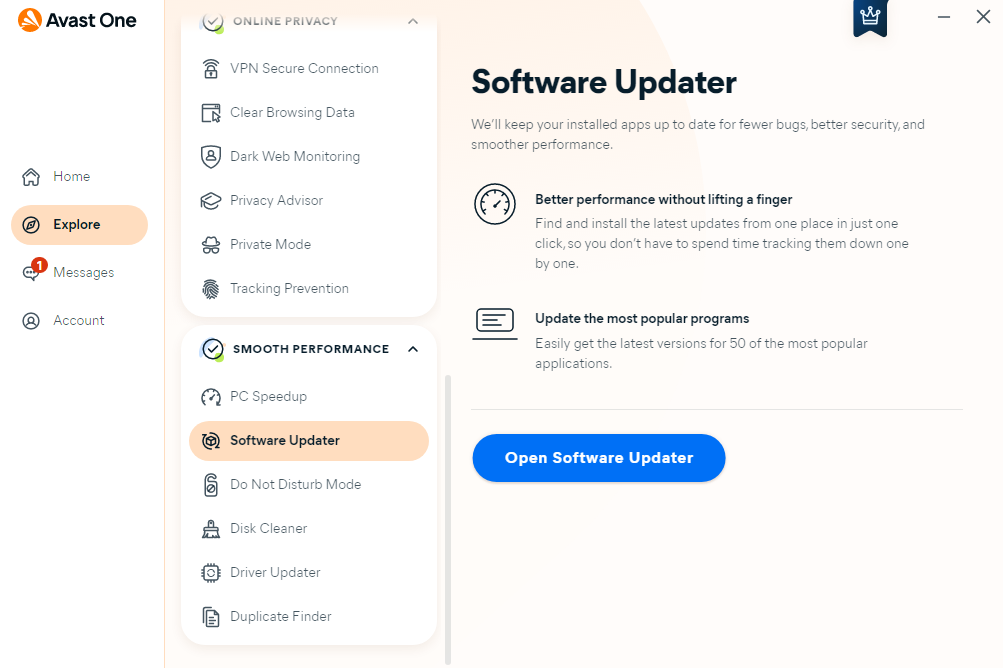 Avast's Software Updater feature