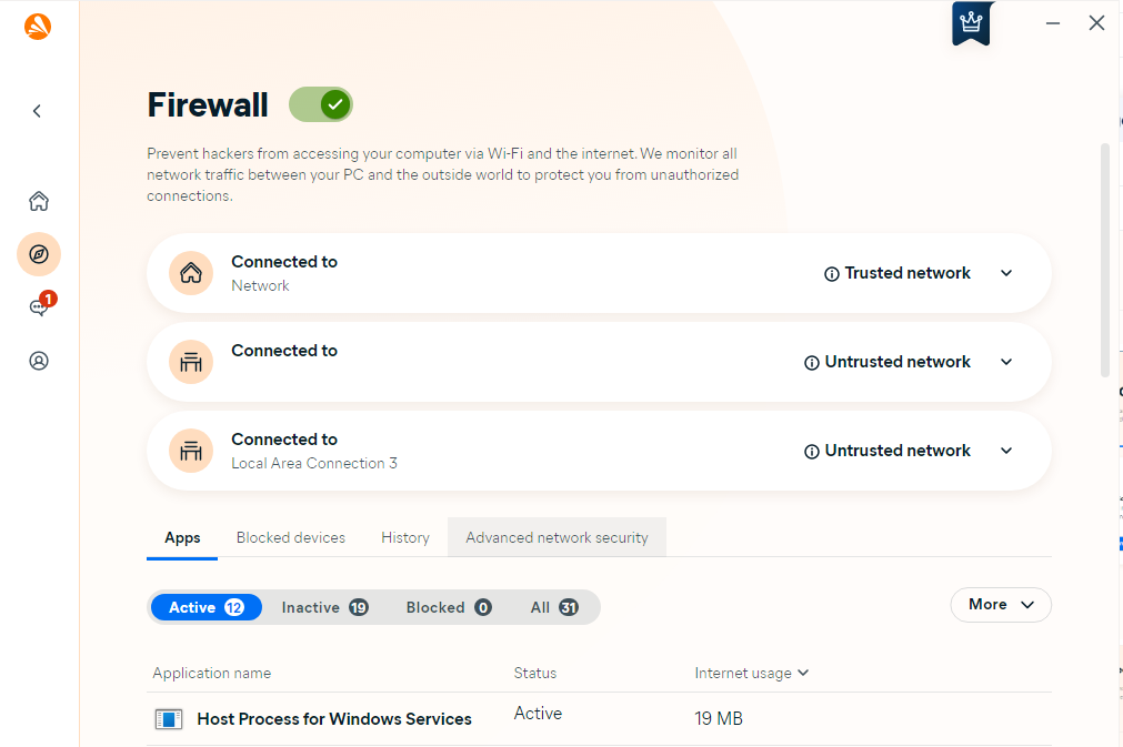 Avast's firewall feature