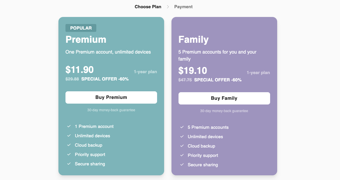 RoboForm plan options