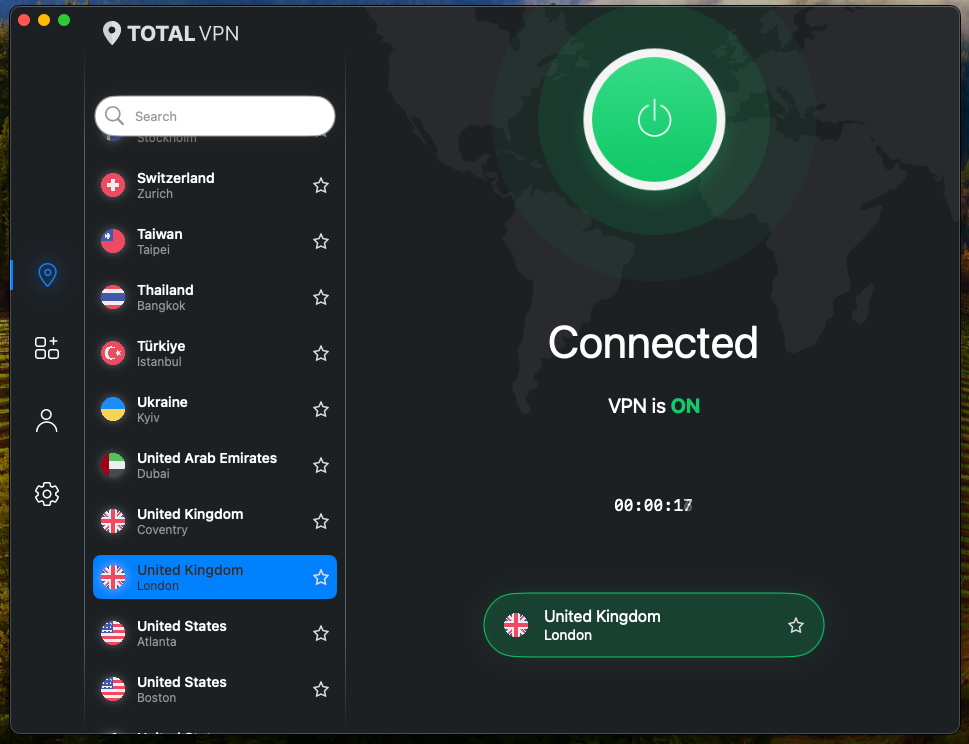 TotalVPN app interface