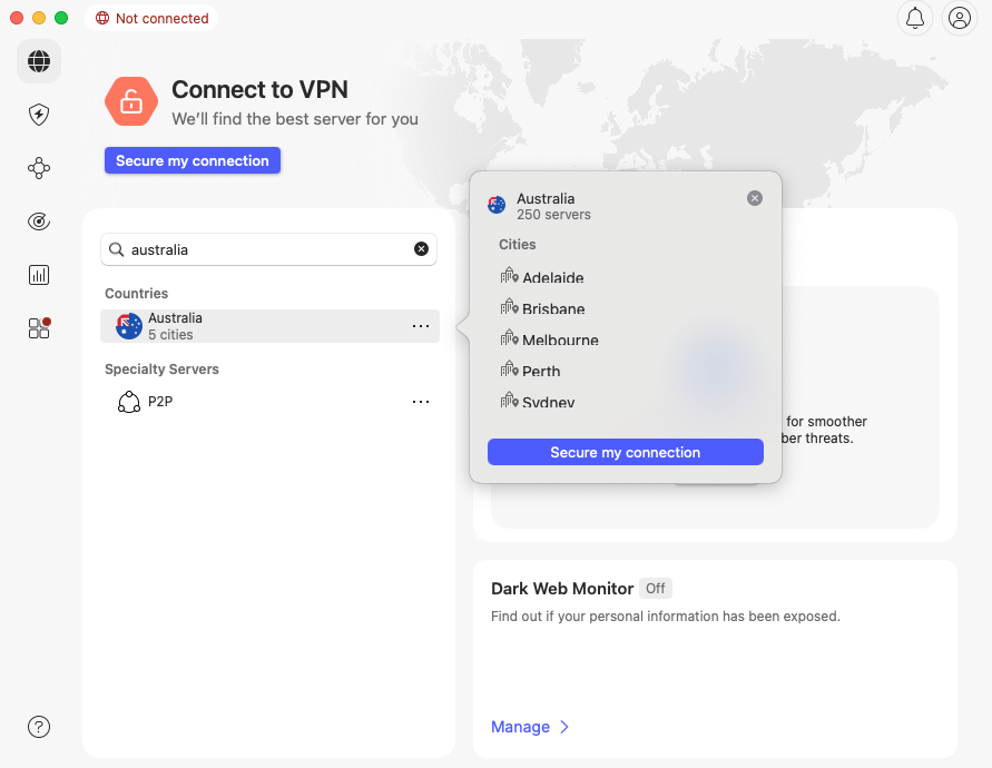 NordVPN's servers in Australia
