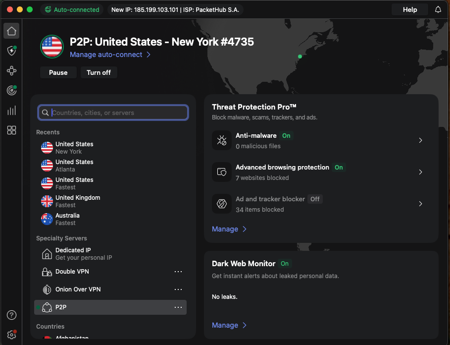 Connect NordVPN to New York server