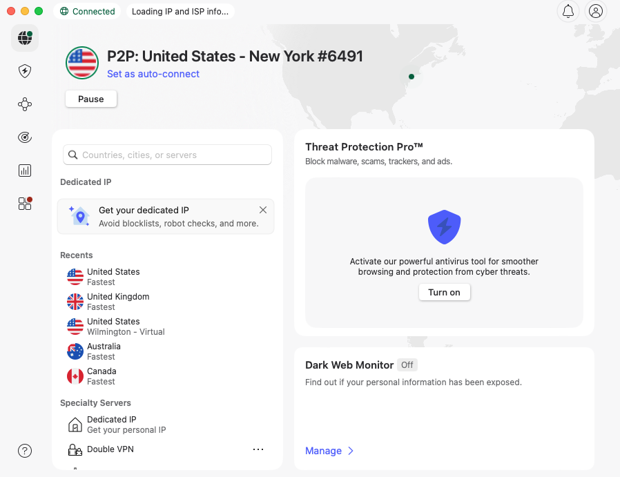 NordVPN connected to NY