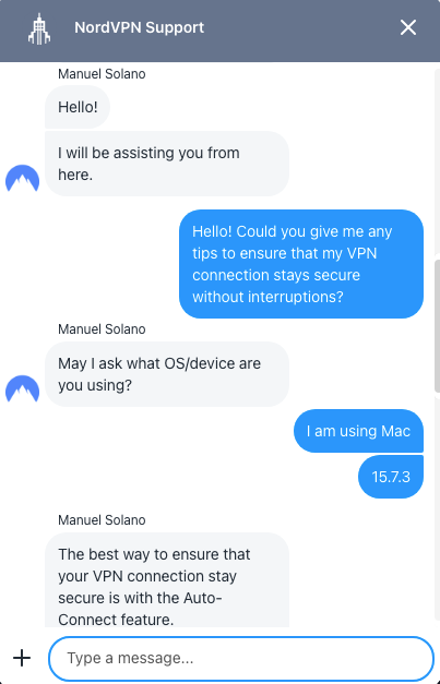 NordVPN customer support chat