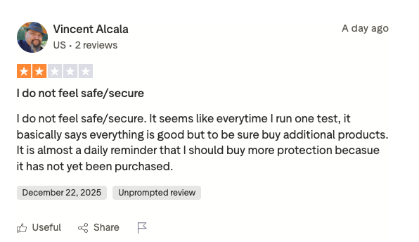 A negative AVG review on Trustpilot
