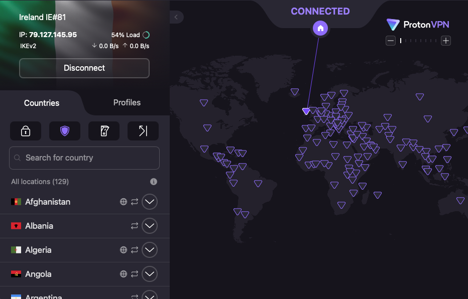 Connect Proton VPN to Ireland server to access Pornhub in the UK