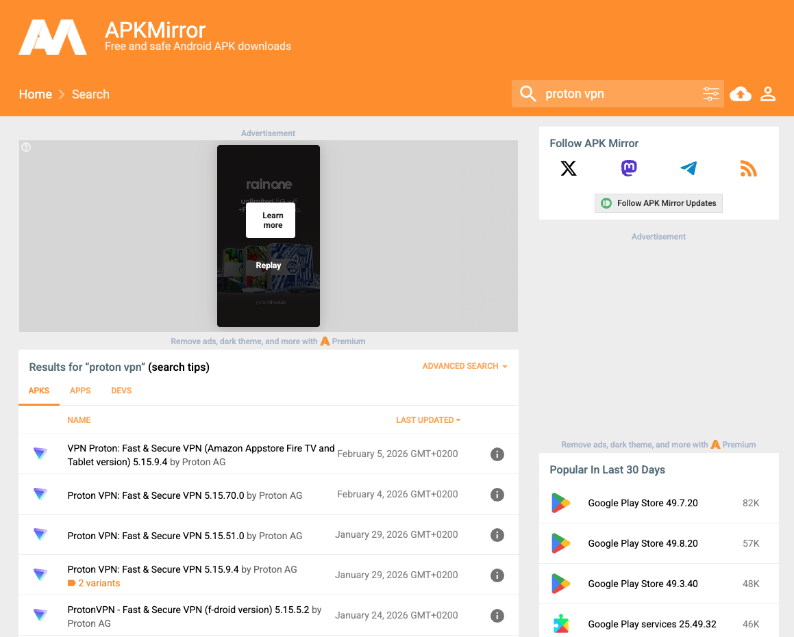 VPN APK files on APKMirror
