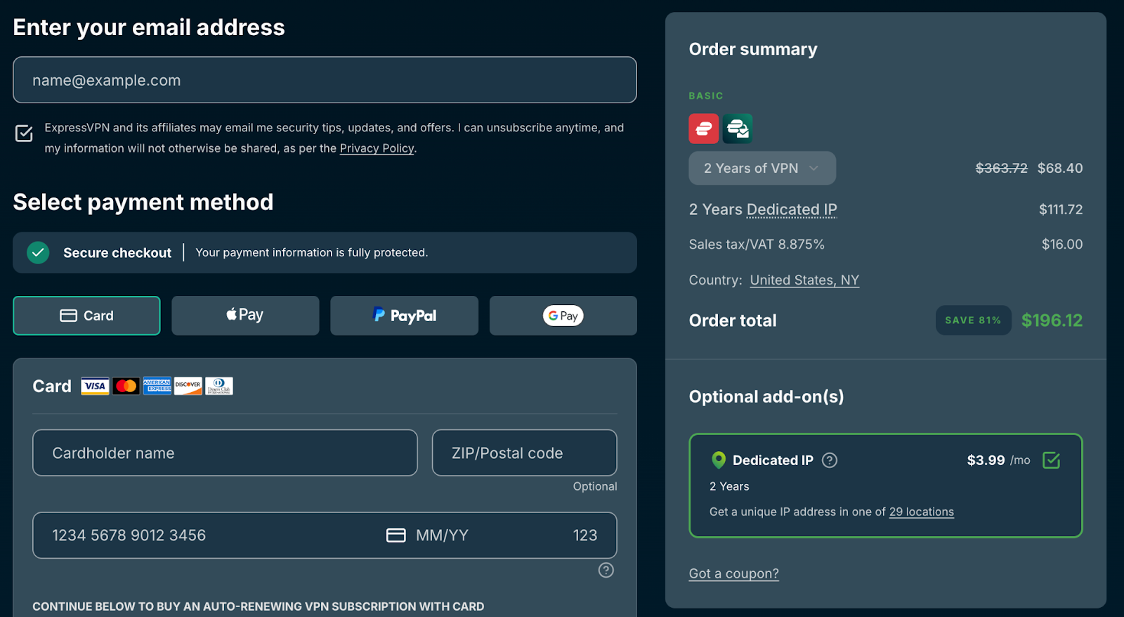 ExpressVPN's monthly cost more than doubles with a dedicated IP address