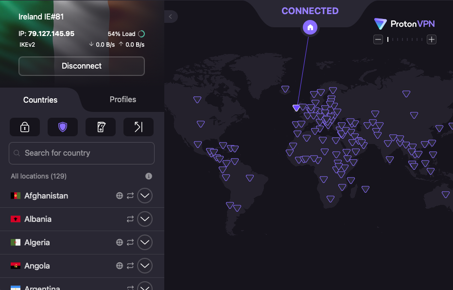 proton vpn connected ireland