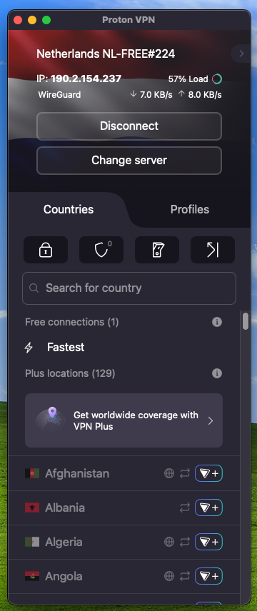 Proton VPN's free version